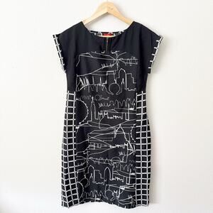 W FOR WOMEN | Black White Shift Dress Straight Cut Sleeveless Skyline | Size 8
